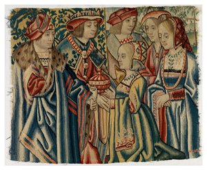 Fragmento de tapeçaria representando o casamento de Luís XII com Joana, filha de Luís XI, de Bruxelas de Belgian School