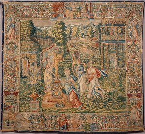 Os presentes de Pomone (Pomona) ninfa dos frutos Tapeçaria dos fabricantes de Bruxelas. Genes do século XVI, Musei di Strada Nuova de Belgian School