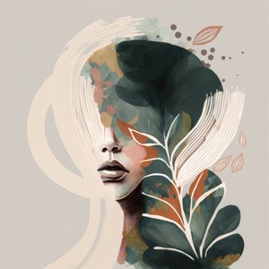 Retrato de uma mulher com elementos florais de Bella Eve