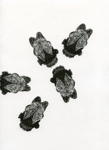 Encontro dos Abelhões, 2013 (gravura em madeira sobre papel) de Bella Larsson
