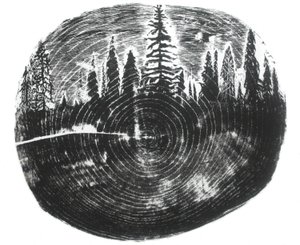 Dois bosques, 2016 (xilogravura sobre papel) de Bella Larsson