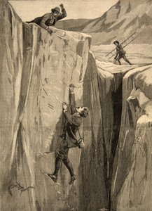 Um turista pendurado em uma fenda nos Alpes, de &39;Le Petit Parisien&39;, 23 de agosto de 1891