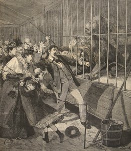 Visitante atacado por um leão em um zoológico, de &39;Le Petit Parisien&39;, 12 de abril de 1891