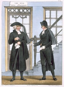 Oficiais fúnebres de Amsterdã, ilustração de &39;Coleções de trajes das províncias do norte do Reino dos Países Baixos ...&39; gravada por Villeneuve, 1828 de Bendrik Greeven