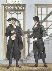 Oficiais fúnebres de Amsterdã, ilustração de &39;Coleções de trajes das províncias do norte do Reino dos Países Baixos ...&39; gravada por Villeneuve, 1828 de Bendrik Greeven