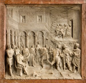 Cripta, Arca dos Santos Marcelino e Pedro Exorcista, Benedetto Briosco 1506-08, Santi Mercellino e Pedro perante o juiz
