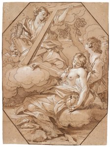 O Êxtase de Santa Maria Madalena, c.1715-19 (caneta e tinta com lavagem marrom, aumentada com branco, com linhas de moldagem octogonais de tinta marrom sobre papel)