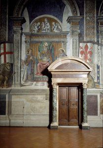Santo Zanobius, Santo Lourenço e Santo Estêvão (Salão dos Lírios) (fresco de Benedetto da Maiano