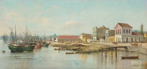Benedito Calixto - Porto do Bispo, Santos, SP, visto desde o mar, 1887 de Benedito Calixto