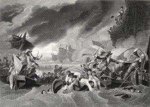 Batalha de La Hogue, gravada por W. French (litho)