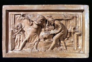 Homens a trabalhar numa bigorna, placa (terracota) de Benjamin Creswick