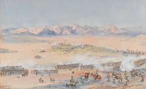 Avanço dos 9º e 10º Batalhões Sudaneses do Exército Egípcio na Batalha de Toski, 3 de Agosto de 1889 (aguarela) de Benjamin Donisthorpe Alsop Donne
