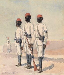 Sargento e dois outros oficiais do 10º Batalhão Sudanês, c.1889 (aguarela) de Benjamin Donisthorpe Alsop Donne