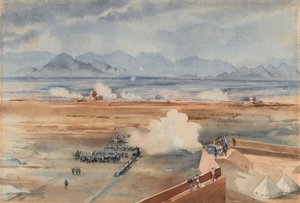 Sortie of Sudanese Troops of the Anglo-Egyptian garrison before the successful action against the Dervishes at Gemazih, Suakin, 20 Dez 1888 (aguarela) de Benjamin Donisthorpe Alsop Donne