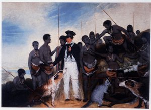 A conciliação: encontro de um colonizador com um grupo de aborígenes na Austrália - petróleo sobre tela, por Benjamin Duterrau