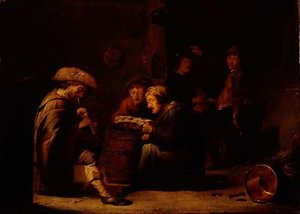 Interior de taberna com dois cantores e um bagpiper (painel)