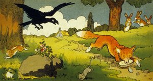 A fábula de La Fontaine: O Corvo e a Raposa (ilustração 1949)