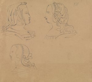 Estudos de Retrato de Mulheres em Vários Cabeleireiros de Benjamin Robert Haydon