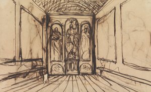 Estudo de uma Sala Interior com Imagens Religiosas nos Painéis de Parede de Benjamin Robert Haydon