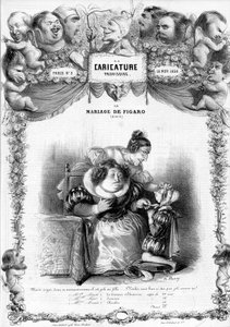 O casamento de Figaro, Acto 11, com os personagens de Suzanne e a condessa Almaviva: "_ mas veja este ranho como é bonita como uma menina... não será bonita assim? "" ilustração,1838.