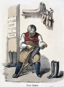 The Boot Maker, do cão em ilustrações gráficas de animais - mostrando sua utilidade para o homem em seu emprego durante a vida e usa após a morte, c.1845 de Benjamin Waterhouse Hawkins