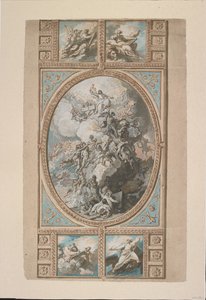 Design para a decoração do teto da Capela Real, Castelo de Windsor (reto), c.1779 (giz preto, caneta e tinta marrom e aquarela, aumentada com toques de branco, cinza e azul bodycolour e lavagem marrom de Benjamin West