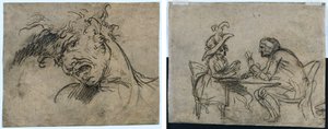 Cabeça de um homem gritando (reto) Mulher e homem jogando cartas (verso) de Benjamin West