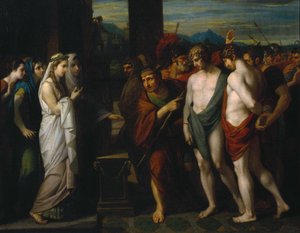 Pílades e Orestes trazidos como vítimas antes de Ifigênia de Benjamin West