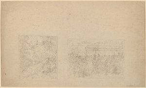 Estudo de Moisés batendo na rocha e uma procissão [verso] de Benjamin West