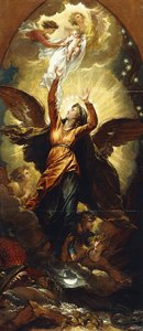 "A mulher vestida de sol foge da perseguição ao dragão", de Benjamin West