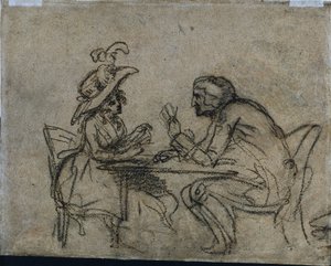 Mulher e homem jogando cartas, 1792. de Benjamin West