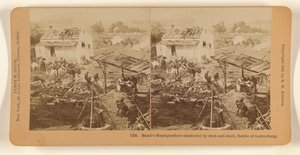 Quartel-general de Mead destruído por tiros e obuses, Batalha de Gettysburg. de Benjamin West Kilburn