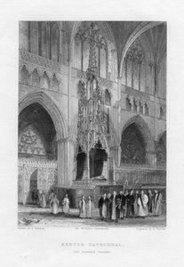 O trono dos bispos, catedral de Exeter, Devon, c1836-c1842. de Benjamin Winkles