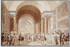 Vista do cortejo nupcial de Napoleão I (1769-1821) com a Arquiduquesa Marie Louise de Habsburgo-Lorena (1791-1847), 2/04/1810 na Grande Galeria do Louvre Gravuras de Benjamin Zix (1772-1811) 1810 Dim. 0,4x0,6 m Paris, musee du Louvre de Benjamin Zix
