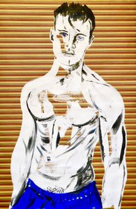 Masculin japonais 7, 2020 (acrílico sobre papel japonês serigrafado) de Benoit Erwann Boucherot