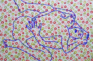 Masculin japonais 9, 2020 (acrílico sobre papel japonês serigrafado) de Benoit Erwann Boucherot
