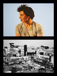 Yohan em Benares, 2005 (óleo sobre 2 telas justapostas) de Benoit Erwann Boucherot