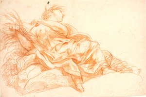 Figura feminina reclinada (Ceres?). Estudo para pintura de teto ou peça de porta