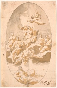 Estudo para pintura de teto com nove figuras, oval