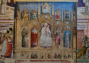 Um falso políptico com a Virgem Maria e o Menino, S. António de Pádua, S. Jerónimo, S. João e S. Luís de Toulouse, Capela de S. Jerónimo de Benozzo di Lese di Sandro Gozzoli
