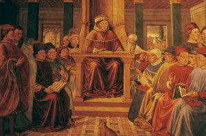 Agostinho ensinando retórica em Roma de Benozzo di Lese di Sandro Gozzoli