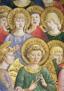 Coro de anjos, detalhe da jornada do ciclo magi na capela, detalhe c.1460 afresco de 70610