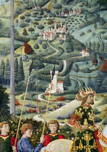 Paisagem fantástica, detalhe da jornada do ciclo magi na capela, c.1460