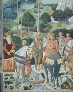 Giuseppe, Patriarca de Constantinopla, como um dos Reis Magos, pormenor do ciclo Viagem dos Magos na capela, c.1460 (fresco) de Benozzo di Lese di Sandro Gozzoli