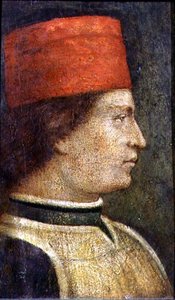 Cabeça de um homem com um chapéu vermelho (tempera no painel) de Benozzo di Lese di Sandro Gozzoli