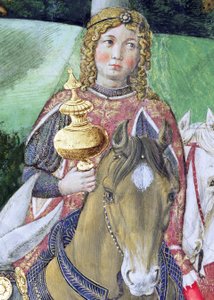 Cavaleiros na comitiva real, detalhe da jornada do ciclo magi na capela, detalhe c.1460 afresco de 70606 de Benozzo di Lese di Sandro Gozzoli
