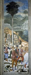 Arqueiros de libré, pormenor do ciclo Viagem dos Magos na capela, c.1460 (fresco) de Benozzo di Lese di Sandro Gozzoli