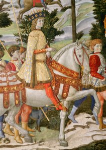 Lorenzo de Medici, o magnífico 1449-92, como um dos três reis, detalhe da jornada do ciclo magi na capela, detalhe c.1460 afresco de 70619