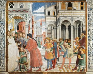 Santo Agostinho levado pelos pais ao professor de gramática em Tagaste, por Benozzo Gozzoli (1420-1497), afresco, Igreja de Santo Agostinho, San Gimignano (Patrimônio Mundial da UNESCO) de Benozzo di Lese di Sandro Gozzoli
