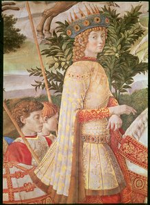 A Procissão dos Magos, a procissão liderada por Lorenzo, o Magnífico sob o disfarce de Magus Caspar, detalhe de Lorenzo de &39;Medici, c.1460